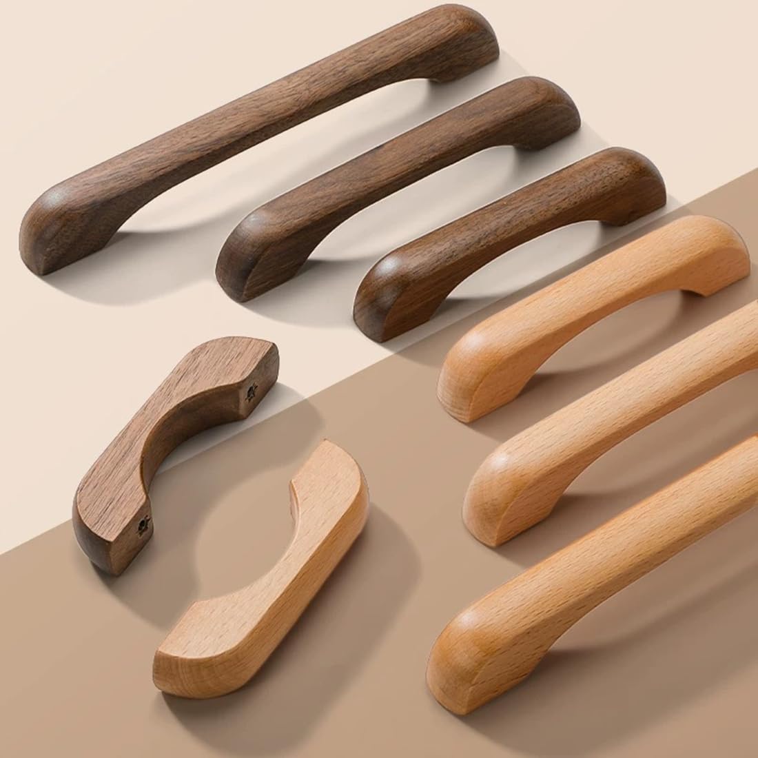 SYZOW 6 Pezzi Maniglie da cucina in legno, 64mm Hole Centers, Cassetto in legno Pull Kitchen Cabinet Maniglie