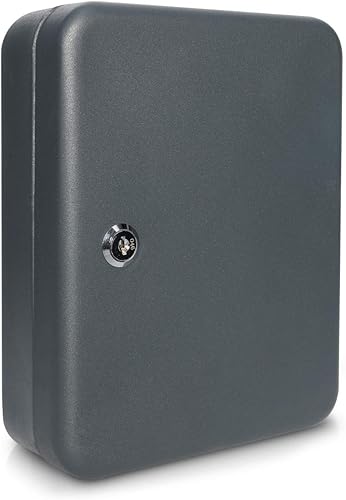 Miniatura 5 de Navaris Caja de llaves de montaje en pared, organizador de gabinete de 48 llaves con cerradura, soporte de almacenamiento de metal con ganchos para