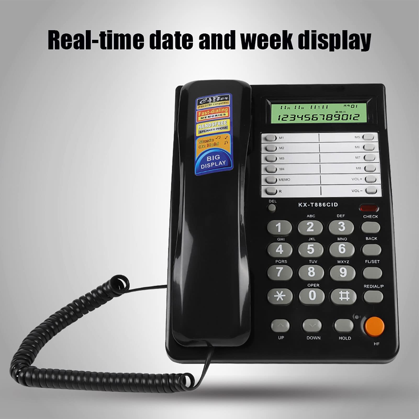 SYH&AQYE Telefono con Filo, DTMF/FSK Identificazione Automatica a Doppia modalità Telefono da Parete Desktop, Filtro Automatico delle Chiamate Visualizzazione della Data in Tempo Reale Telefono Fisso