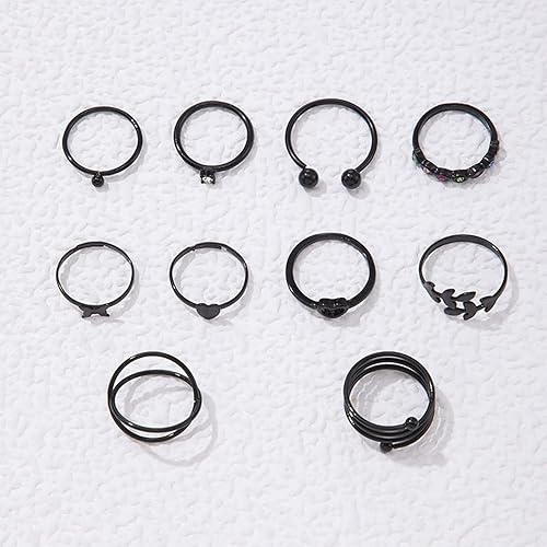 Miniatura 7 de Juego de anillos ajustables góticos negros para mujer, anillos vintage gruesos, nudillos góticos punk, anillos apilables vintage, anillos abiertos
