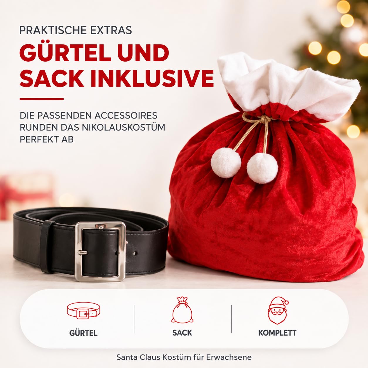 Kostimheld® 6 w 1 kostium Mikołaja - kostium Świętego Mikołaja - na Boże Narodzenie - kostium Mikołaja - Święty Mikołaj - dla mężczyzn/dorosłych (wybór ilości)