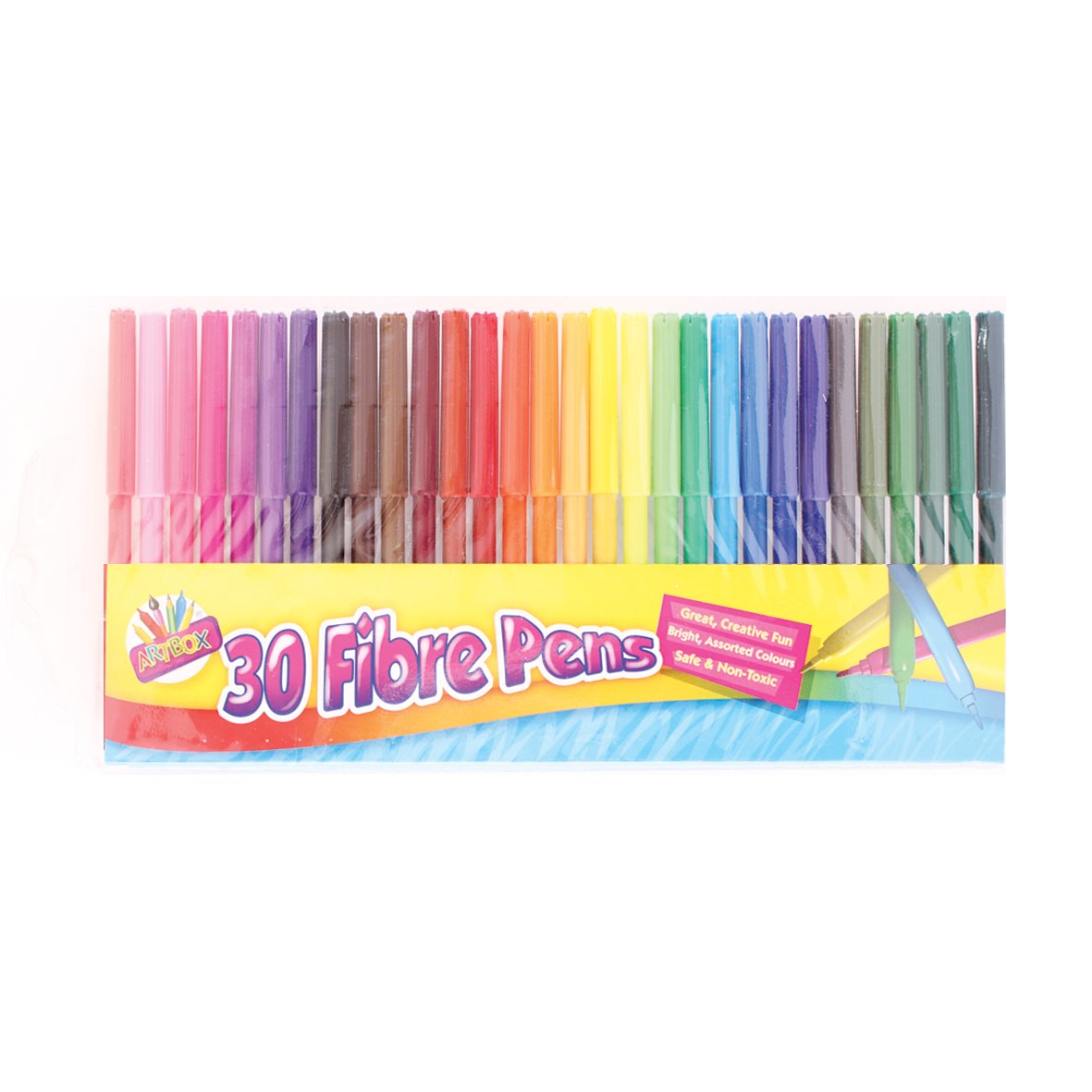 Art Box Multicoloured Artbox 30 Fine Tip Fibre Colouring Pens - Pack Of 30 Assorted Colours