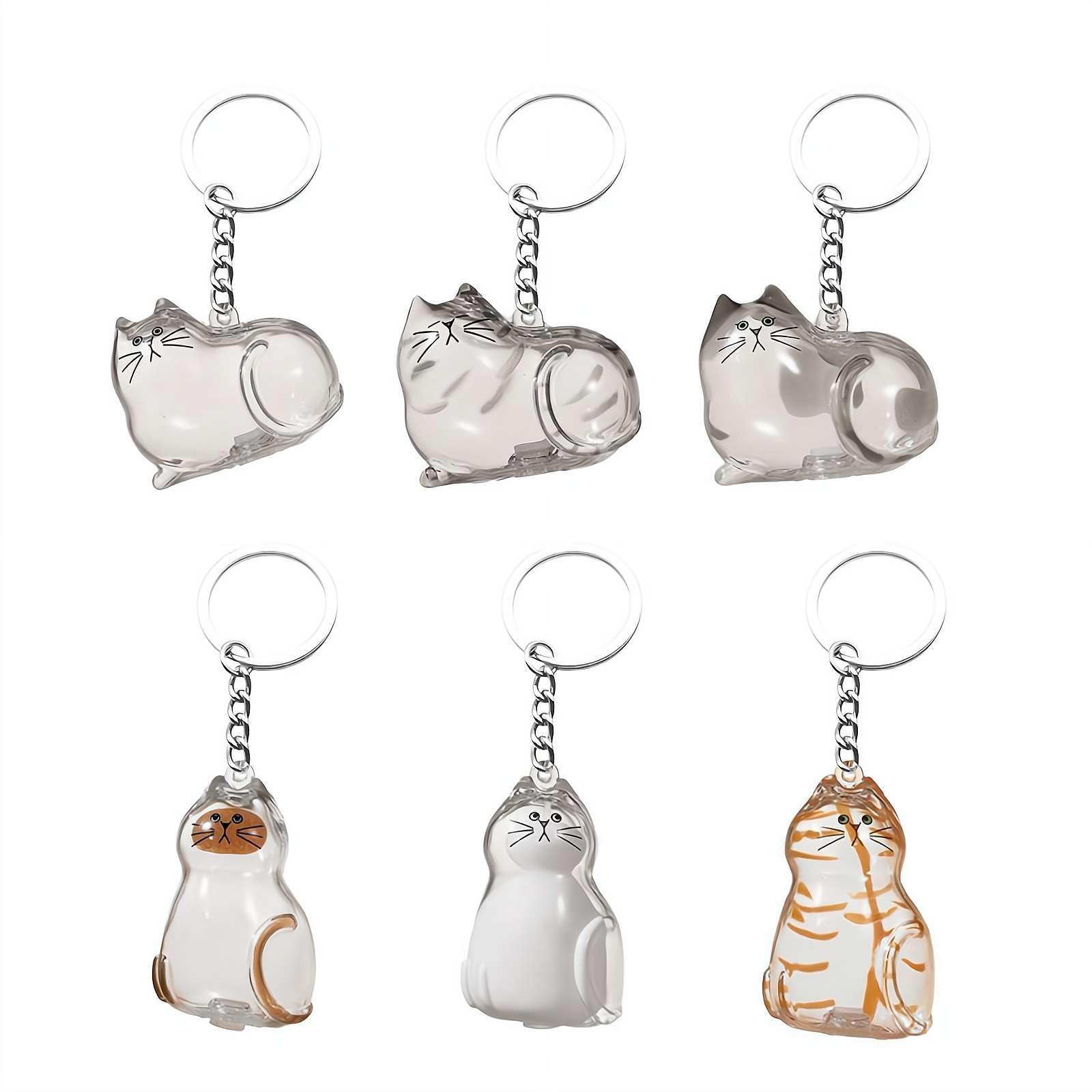 Cat Hair Holder Keychain, Cat fur Keepsake Keyring, Pet Hair Storage Keyring Capsules Transparent Cats Hairs Storage Bottle, Pet Fur Keepsake Capsule Collector Memorial Gift (6pcs)