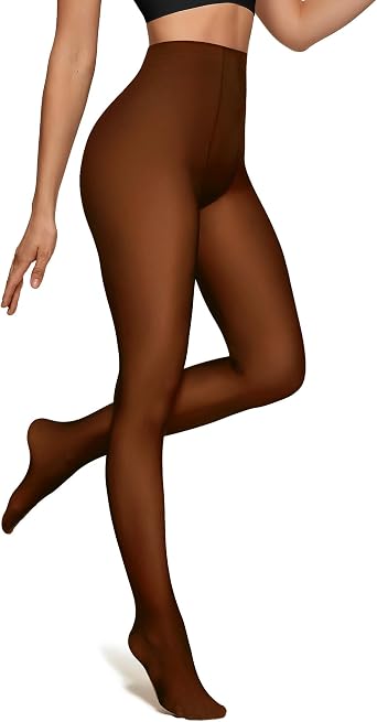 OEAK Womens Fleece Lined Tights Fake Translucent Pantyhose Thermal Opaque High Waisted Winter Legging Footed Sheer Tights