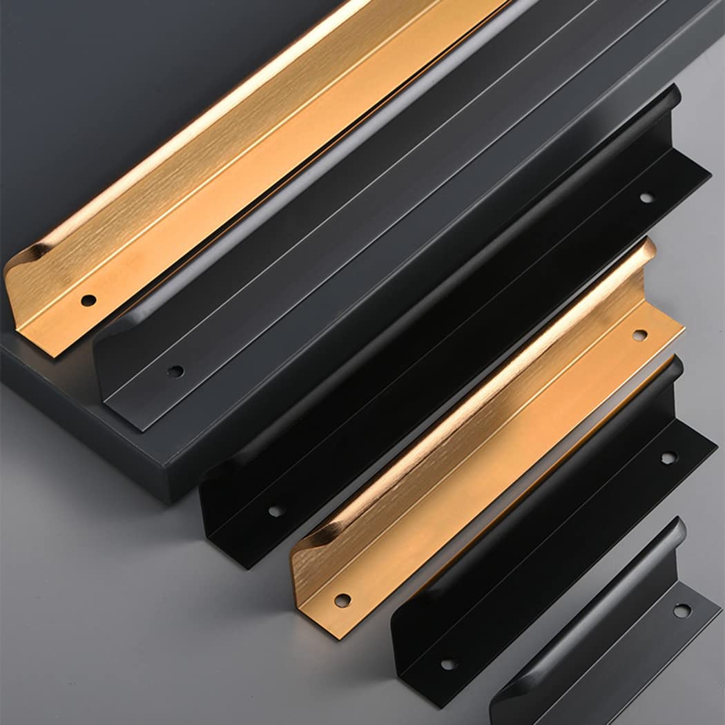 Ukryte uchwyty do szafek, stop aluminium Niewidoczna klamka drzwi Szafa Kuchenna Szuflada szafki Szczotkowane złoto 2 sztuki(Hole distance 256mm)