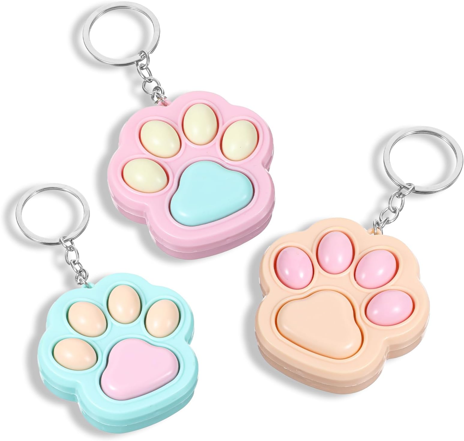 Quilax3Colors Fidget Keychains, Cat Paw Keychain Fidget Keychain for Adults, Clicker Fidget Keychain Bulk, Cute Sensory Fidget Keyring for Anxiety, Stress Relief Items for Desk Office Quiet