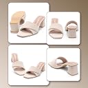 LONDON STEPS Women's Block Heel Slides Sandals | Fashion Open Toe Slip-On Heels | Comfortable Party & Casual Wear Mule Sandals for Women gallery image