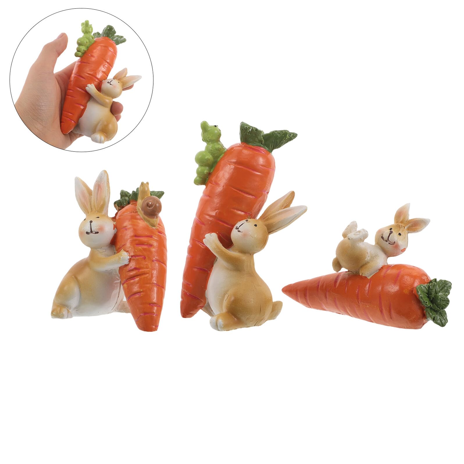 Set di 3 Statuine Pasquali in Resina a Forma di Coniglietto con Carota, Decorazioni da Mensola per Pasqua, Miniature di Coniglietti Simpatici per Arredamento Primaverile