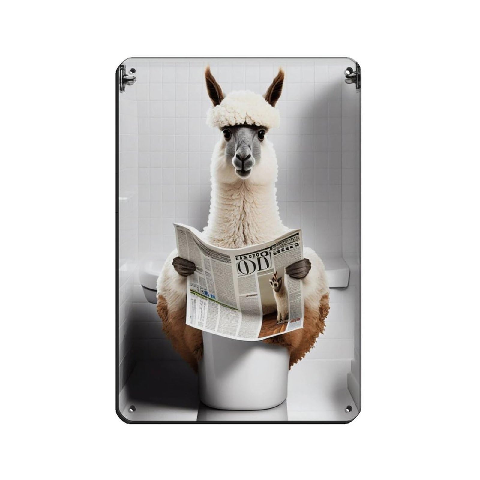 Lxwnze 20L X 30W Cm Alpaca Sitting On The Toilet Reading A Newspaper Tin Sign Vintage Metal Pub Club Cafe Bar Home Wall Art Decoration Poster Retro 8X12inch(20X30cm)