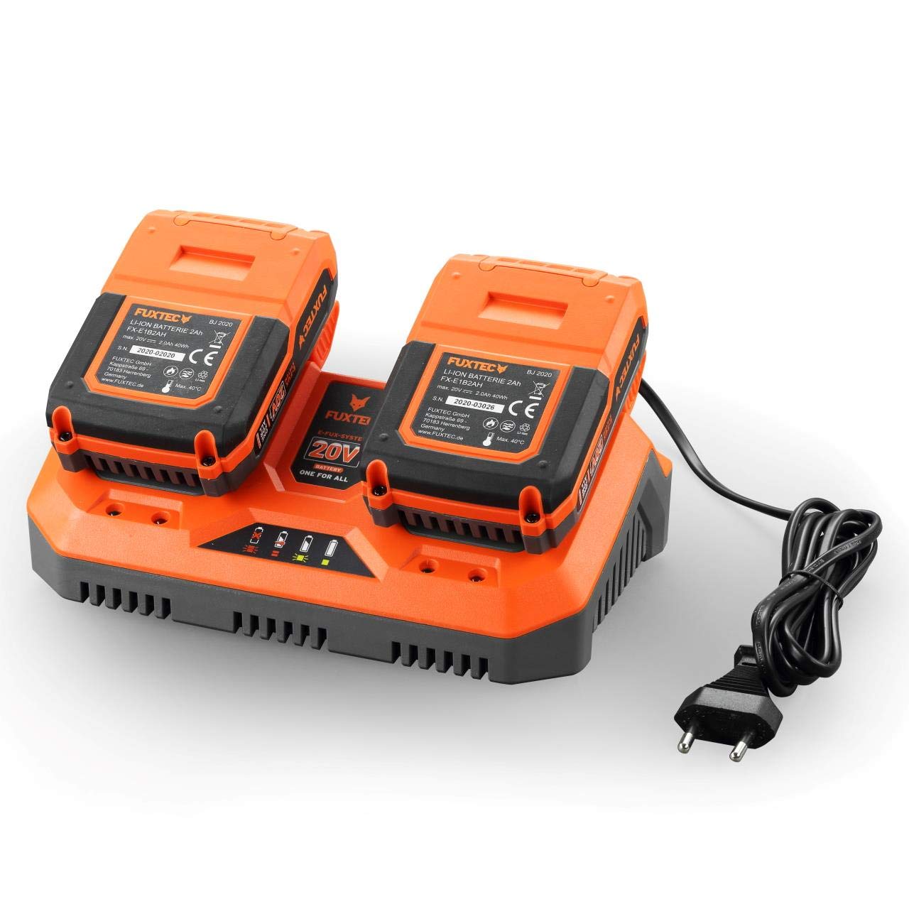 Fuxtec Chargeur Rapide Double Li-ION 2,4A 70W pour Batterie 2Ah 4Ah Outils de Jardin 20 Volt