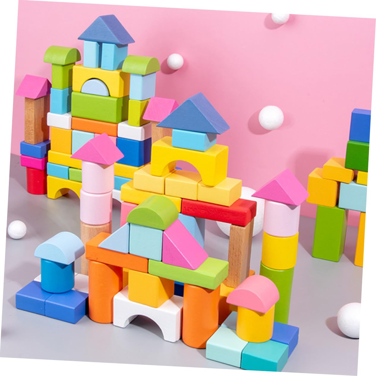 Abaodam Gioco Educativo per Bambini 100 Pezzi di Blocchi in Legno Geometrici, Sicuri e Levigati a Mano per Mani dei Bambini, per Imparare Giocando