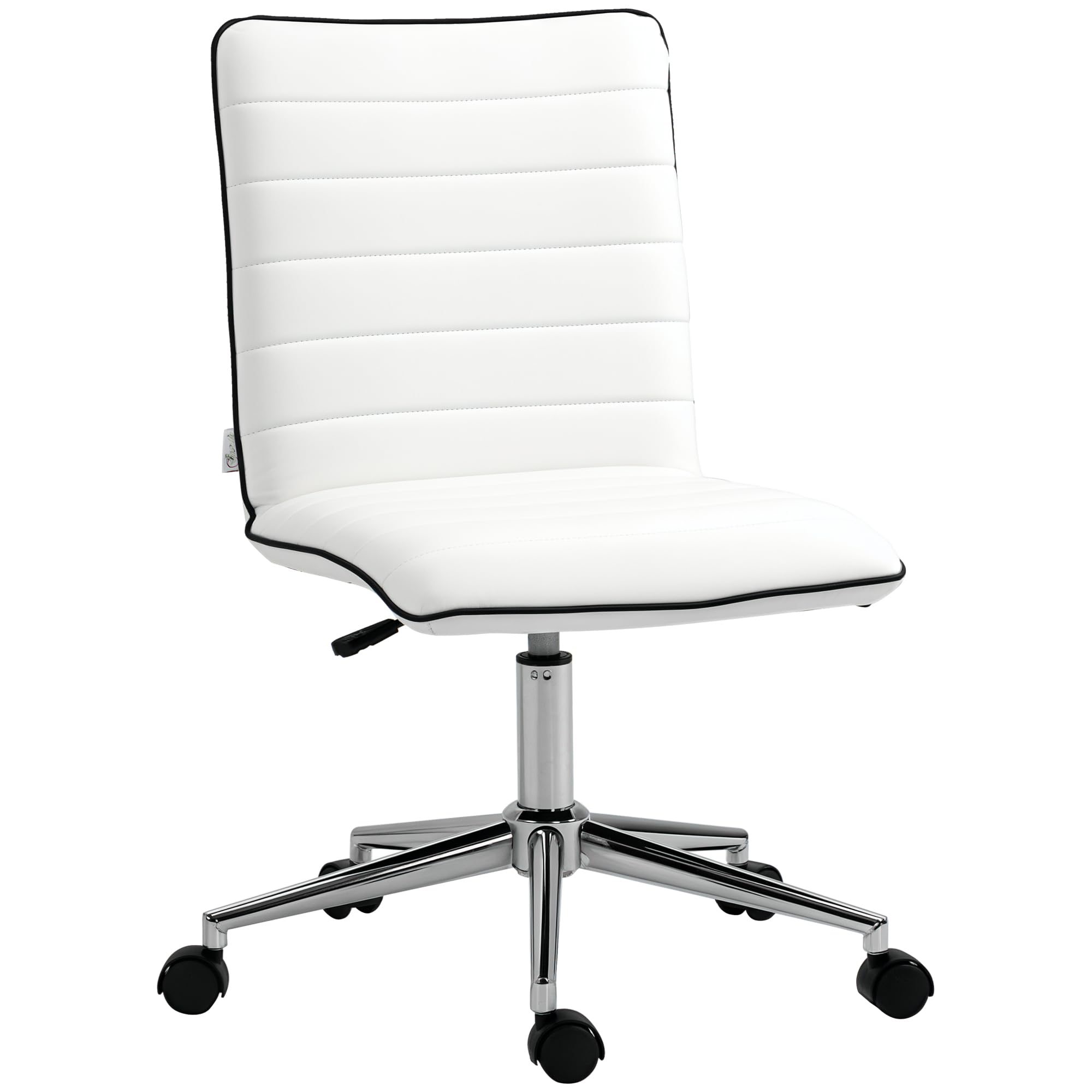 Vinsetto Silla de Oficina Sin Reposabrazos Silla de Escritorio Juveniles con Altura Ajustable Respaldo Tapizado en Piel Sintética Carga 120 kg 47x57x76,5-86,5 cm Blanco