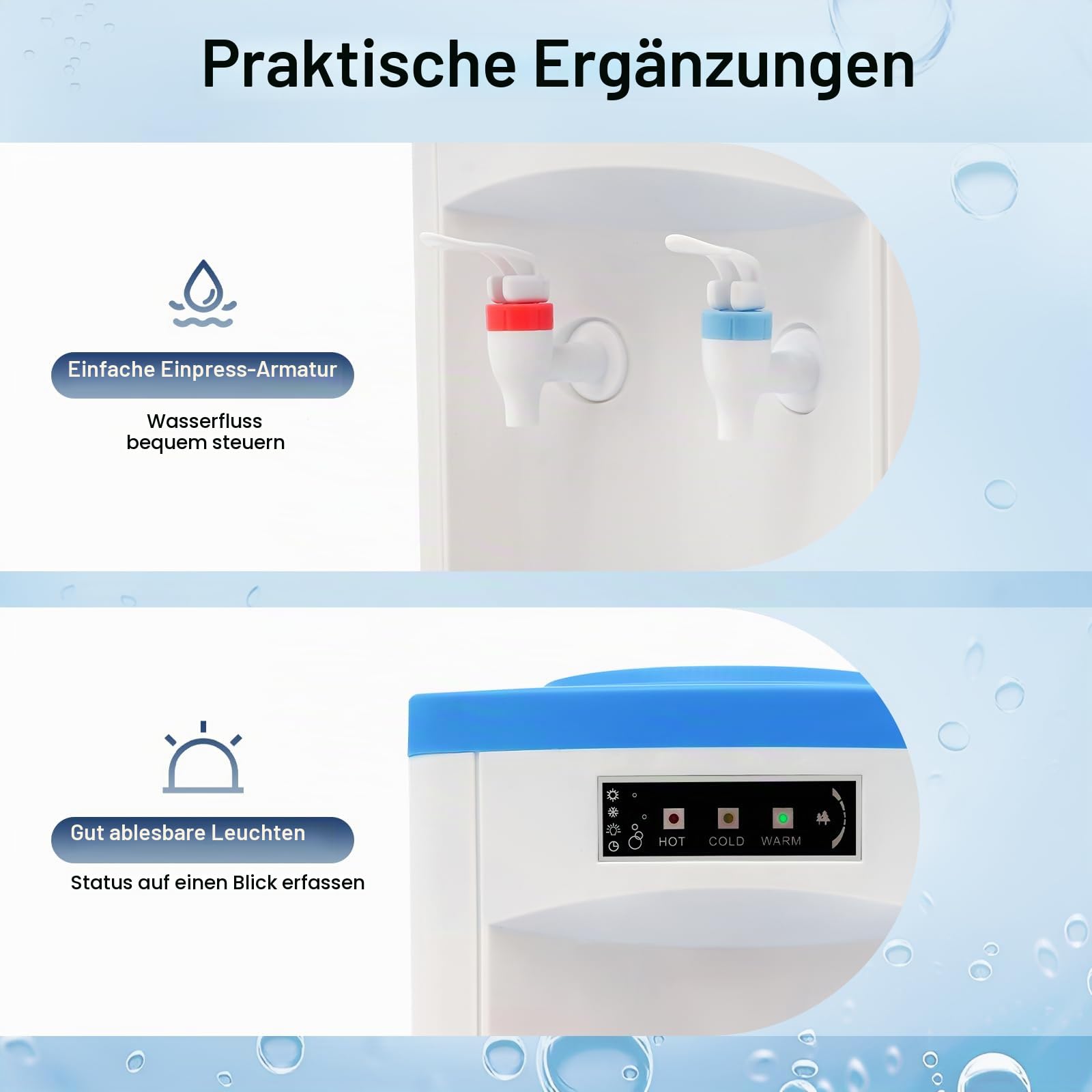 550W Heiß und Kalt Wasserspender, 220V Elektrischer Tischwasserspender, für 5-18L Wasserflaschen, mit Kontrollleuchten und Abnehmbarer Tropfschale, Ideal für Büro, Zuhause und Küche
