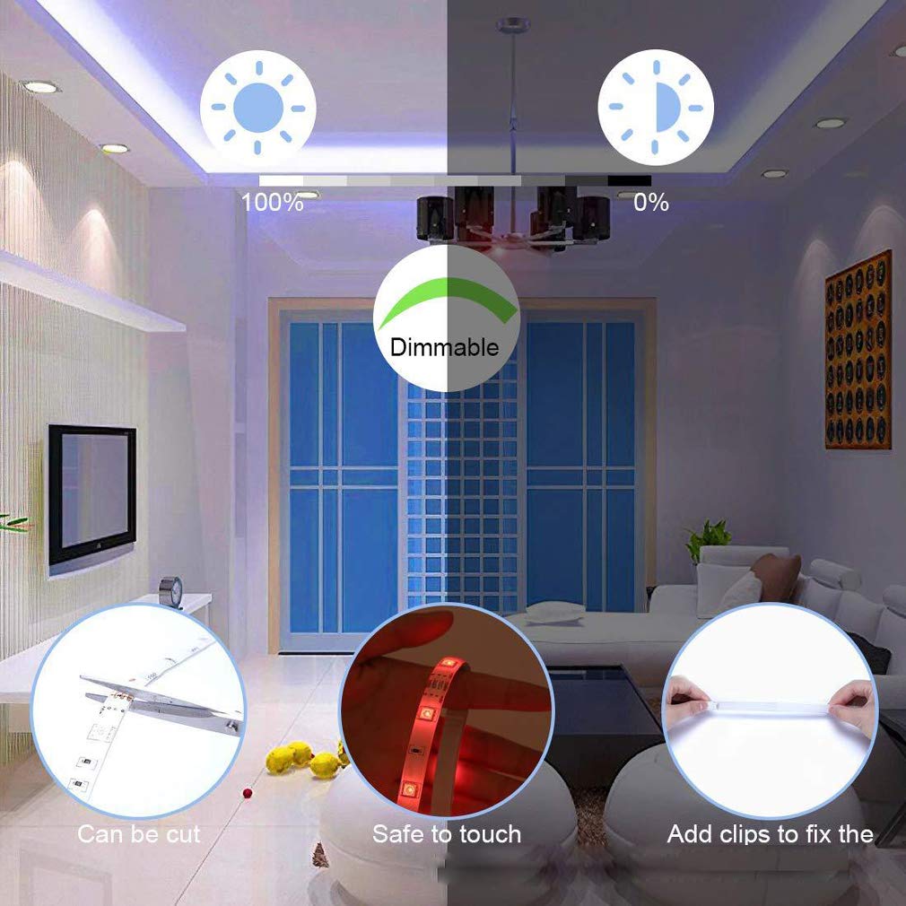Striscia LED 5M, Luci LED Colorate Smart Phone Strisce LED Compatibile RGB SMD 5050 Musica SYNC LED Strip Controllo App E 44 Tasti Telecomando RF per Casa Cucina Festa TV Decorazione,10M