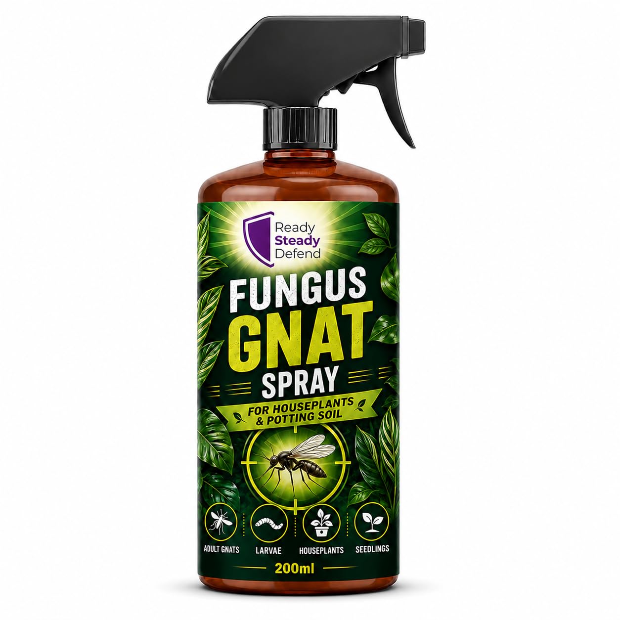 Fungus Gnat Spray for Indoor Plants – Ready to Use Gnat Treatment for Houseplants & Potting Soil, Targets Adult Gnats & Larvae, Plant Fly Soil Spray with Potassium Salts & Natural Soya Oils