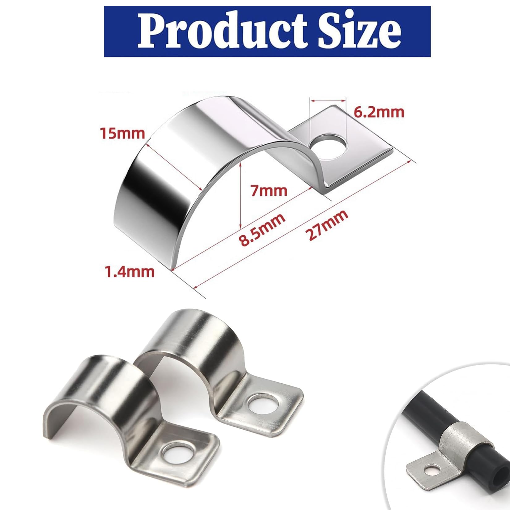 30 Unidades Abrazaderas Metalicas para Tubos Grapas para Cables Pared Ø 8 mm Cable Clips para Cables Alambres Cables de Red FijacióN de Vallas — view 2