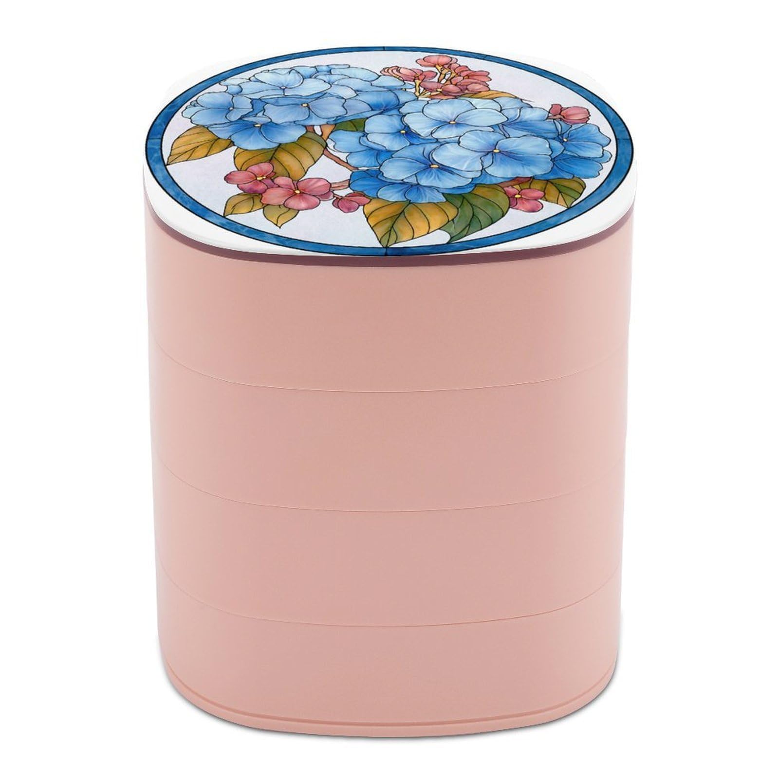 Boîte à bijoux rotative en verre teinté rose et bleu pour ranger vos colliers et bagues