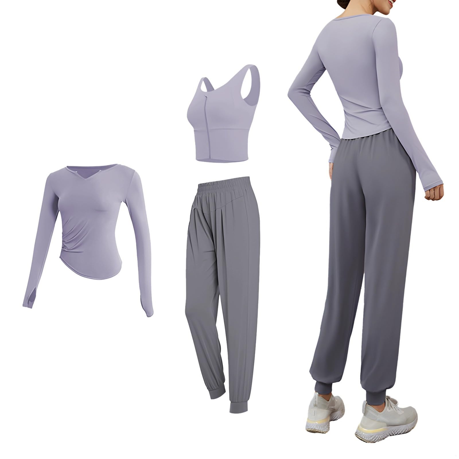 Damski zestaw do jogi plus size XL, 3-częściowy strój gimnastyczny z przyciętą górą, kurtką i legginsami, oddychająca mieszanka spandexu i poliestru, tkanina napędzana wilgocią, Fioletowy, rozmiar
