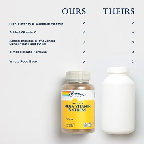 Miniatura 5 de SOLARAY Mega vitamina B-Stress, complejo de vitamina B de liberación temporal con 1000 mg de vitamina C para el estrés, energía, glóbulos rojos