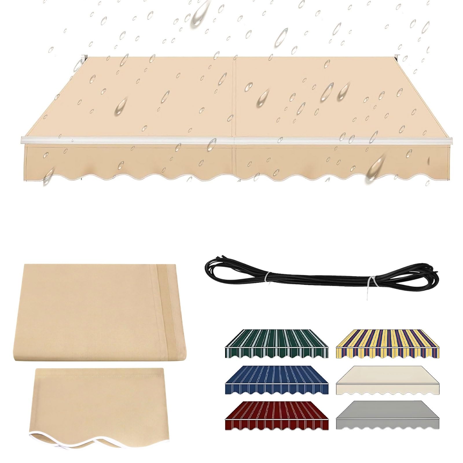 Toile auvent extérieur 2x2m tissu de rechange imperméable et résistant 280g