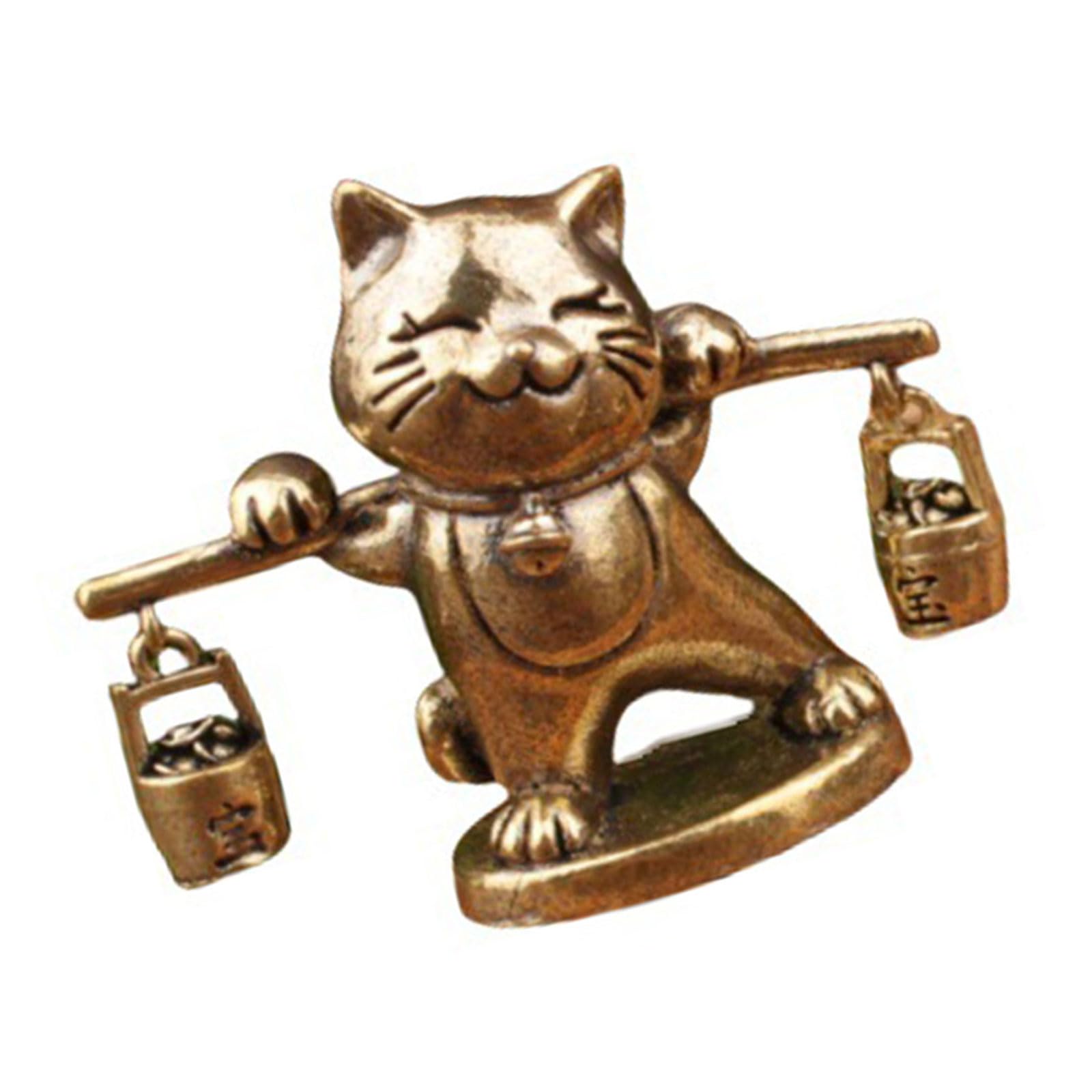 Coolhood Multicolor Chinese Lucky Cats Figurine Metal Kitten Carrying Basket Miniature Statue Decors For Tabletop Shelf Gifting Metal Cats Statue For Prosperity