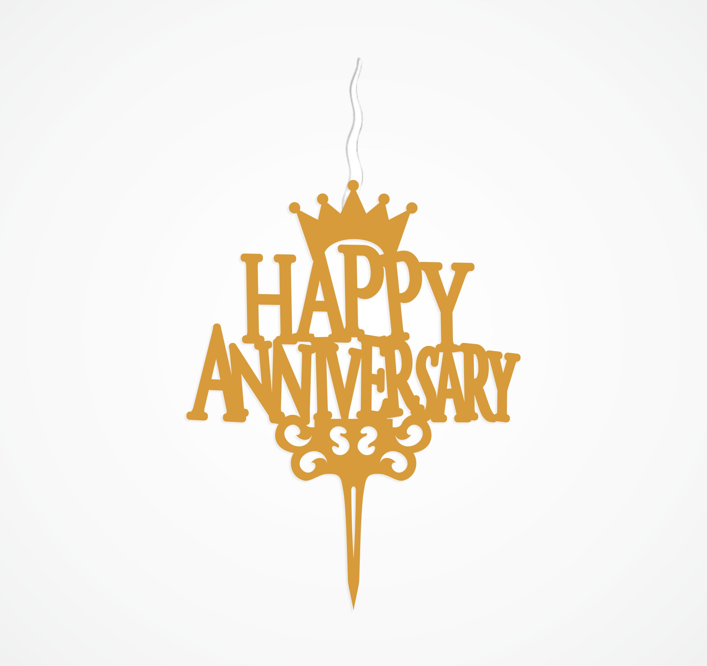 Food Safe Premium Candle Cake Topper for Birthday, Anniversary, and Custom Party Celebrations in Phrases – Gold (Happy Anniversary)