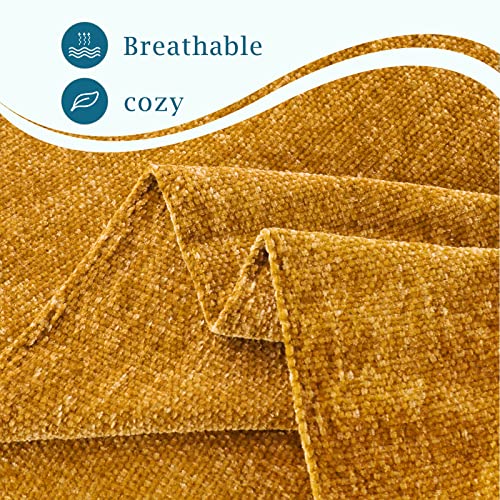 Accotia Gold Chenille Throw Blanket For Couch, Super Soft Fluffy Throw Blanket For Chair, 50X60Inches - Warm Decorative Blankets With Tassels For Home Décor, Bed And Living Room (50"X60", Gold) #TOP2