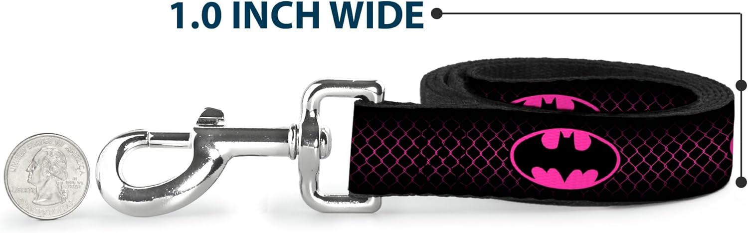 Buckle-Down Dog Leash Batman Shield Chainlink Black Hot Pink 6 Feet Long 1.0 Inch Wide, Multicolor (DL-6FT-WBM163)