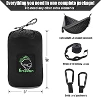 Vista 3 de Grassman Hamaca de camping doble y individual hamaca portátil con correas de árbol, hamacas de paracaídas de nailon ligero, accesorios