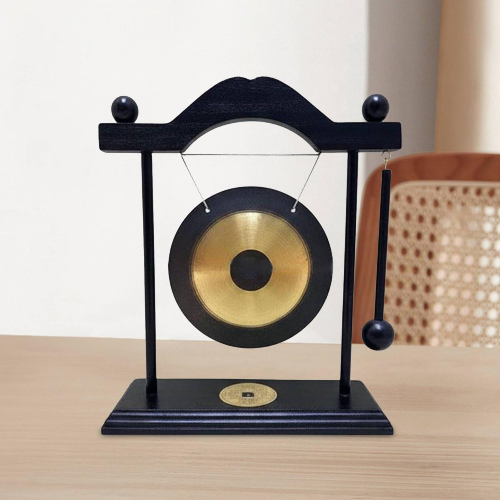 Gong Soporte de Aleación Instrumento de Mesa Ornamento Decorativo de Percusión con Acabado Elegante Adecuado para Relajación Ceremonias Hogar Escenarios, Aleación De Cobre 22CM