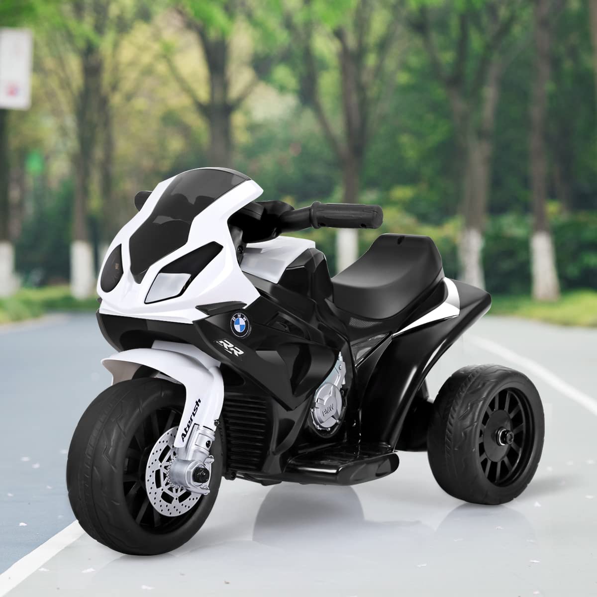 GOPLUS BMW Moto Electrica para Niños de 18-36 Meses con Batería 6V, Motocicleta Eléctrica con Luces y Música, Ruedas de Apoyo, Velocidad 3KM/H, Vehículos Eléctricos de Carga Máxima 20KG (Negro)