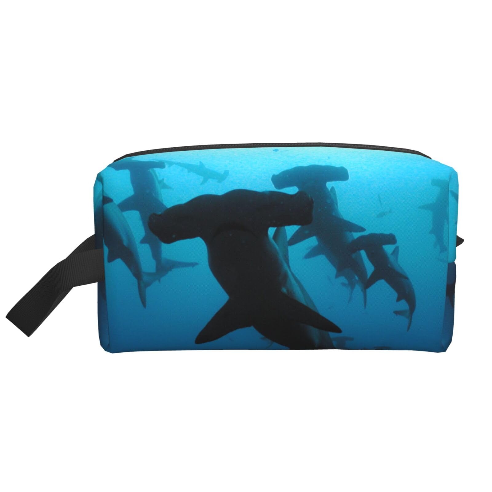 Ercgad Unisex White Hammerhead Sharks Print Large Capacity Travel Toiletry Bag Cosmetic Pouch Daily Storage Makeup Case