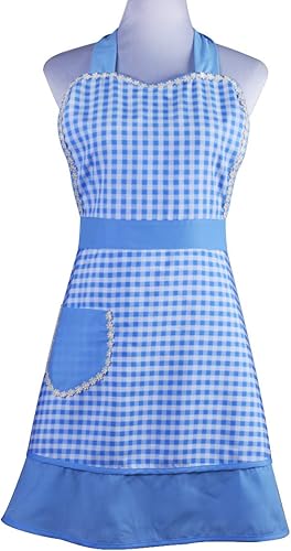Bonito delantal retro de diseño único para mujeres y niñas con bolsillo elegante para cocinar cocina, color azul, Azul