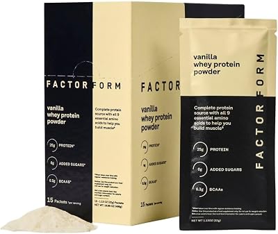 FACTOR FORM Whey Protein Powder | 100% Whey Isolate | 25g Protein & 6.3g BCAAs | Low Carb & Keto-Friendly | No Added Sugar (15 Packets, Vanilla)
