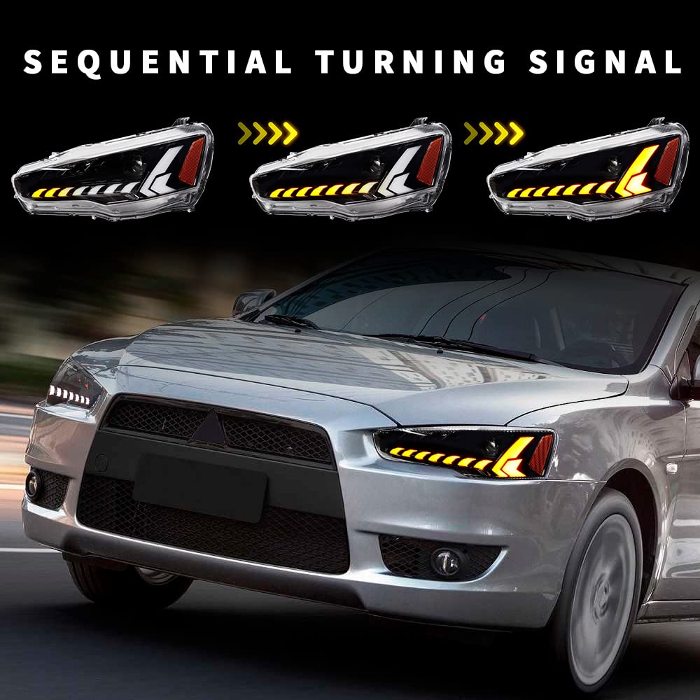 Archaic Dämonenaugen Scheinwerfer kompatibel mit Mitsubishi Lancer and Lancer EVO X 2008-2020, Frontlichter mit Animation DRL,mit E-Prüfzeichen