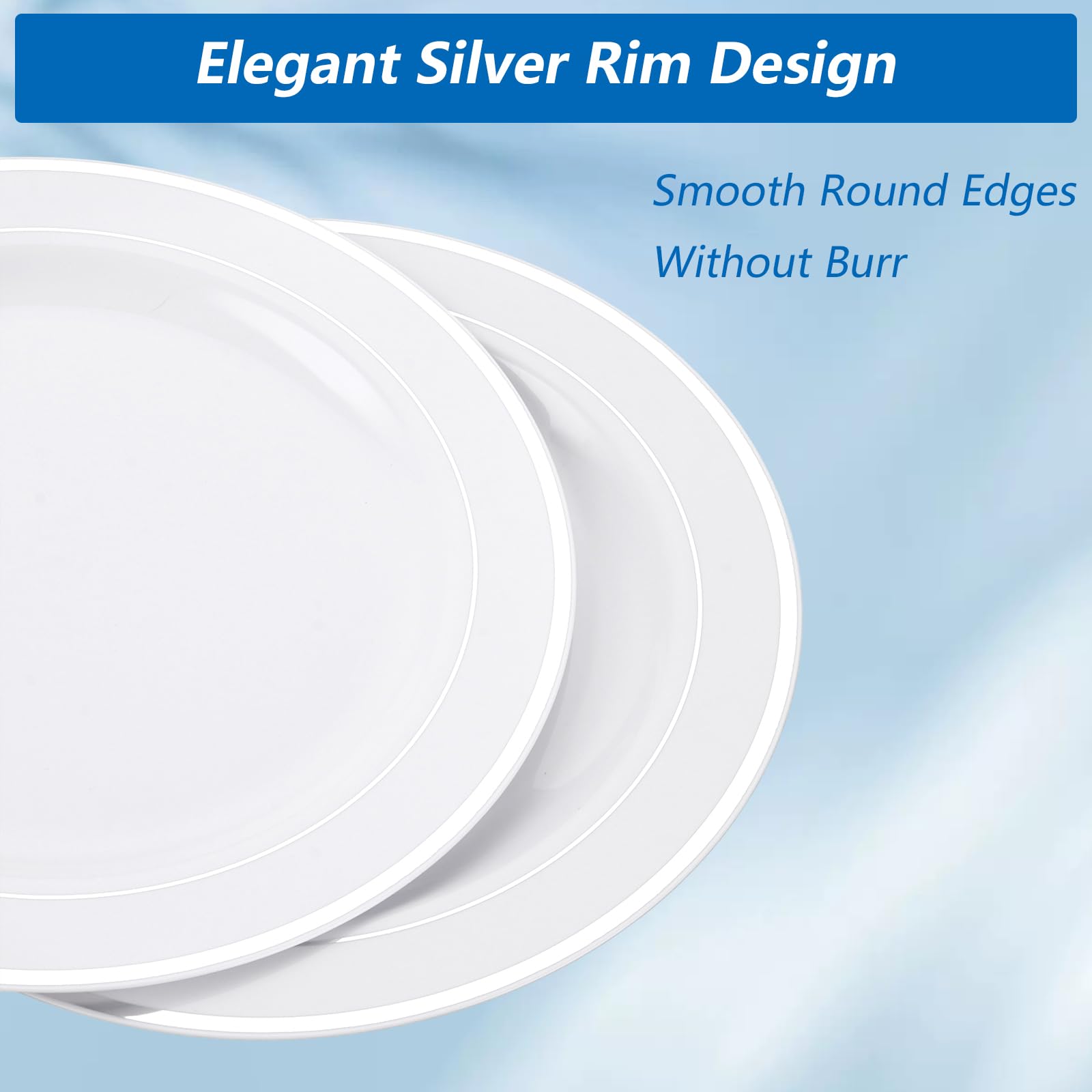 Lot de 40 assiettes en plastique blanches de 26 cm - Réutilisables - Assiettes en plastique réutilisables - Assiettes de fête - Assiettes de fête - Assiettes en plastique (blanc & argent)