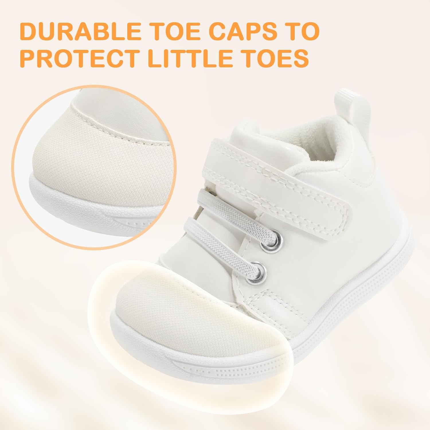 Toddler Shoes Wide Toe Box Kids Barefoot Shoe Zero Drop Baby Boys Gilrs First Walking Sneakers with Mid-Top Hook-and-Loop Non Slip White Toddler Size 6 (18-24 Months) - Image 5