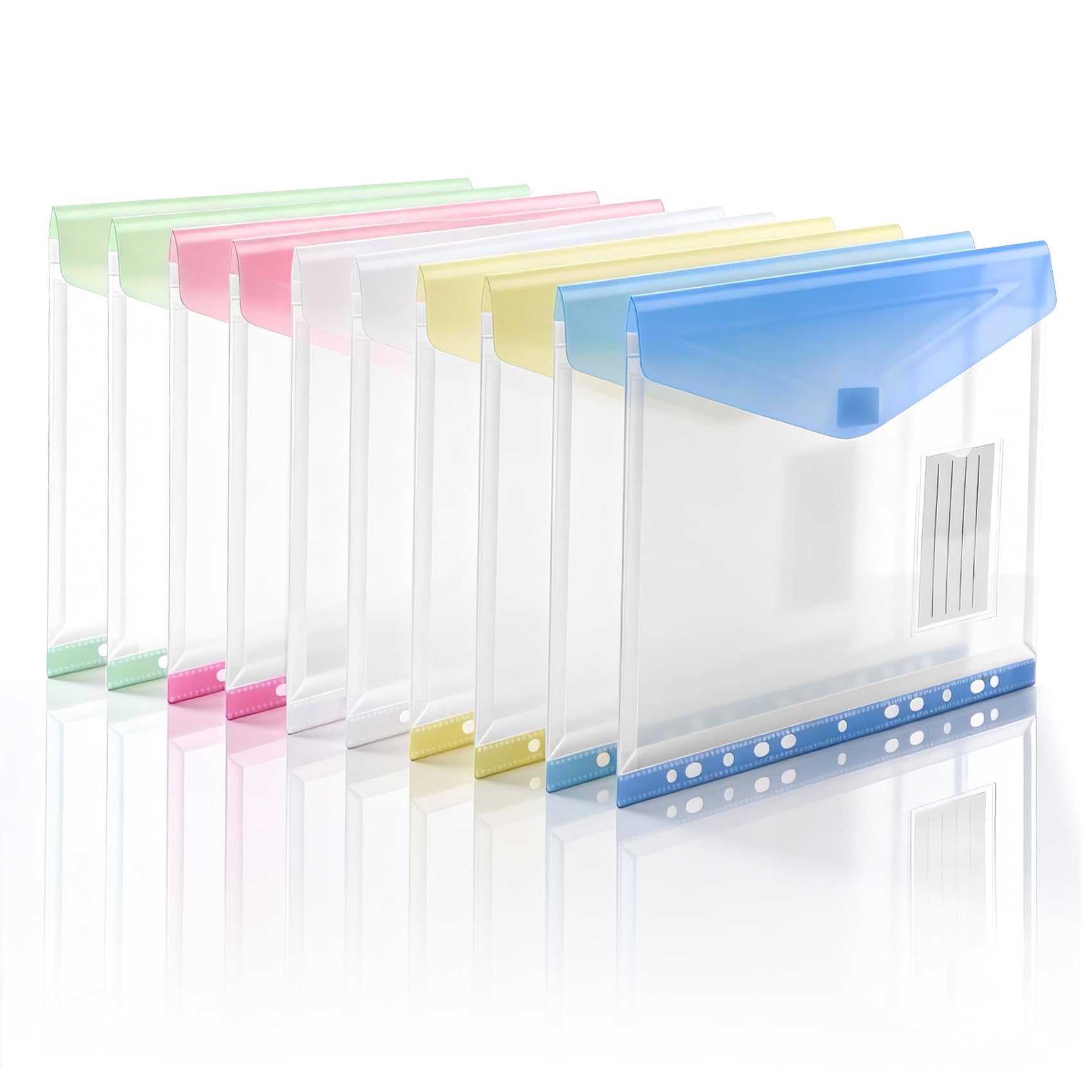 Buste per raccoglitori, confezione da 10 buste in plastica con chiusura stretta, 11 fori, espandibili, per anziani con tasche a caricamento laterale, organizer per raccoglitori, formato
