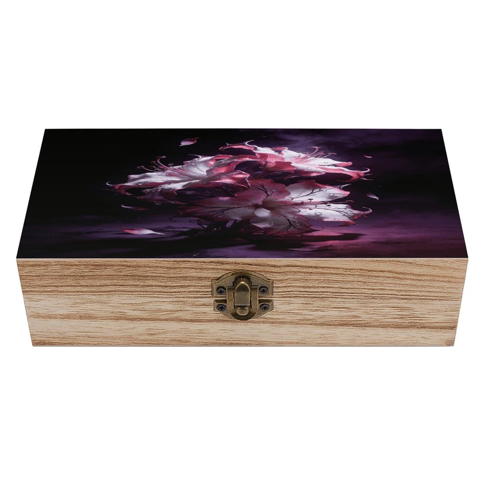 LZQPOEAS Dark Fantasy Contrast Floral Wooden Keepsake Box Wooden Storage Box Container with Hinged Lid Beautiful Wood Memory Box Decorative Jewelry Case for Crafts Art Hobbies & Trinket Storage