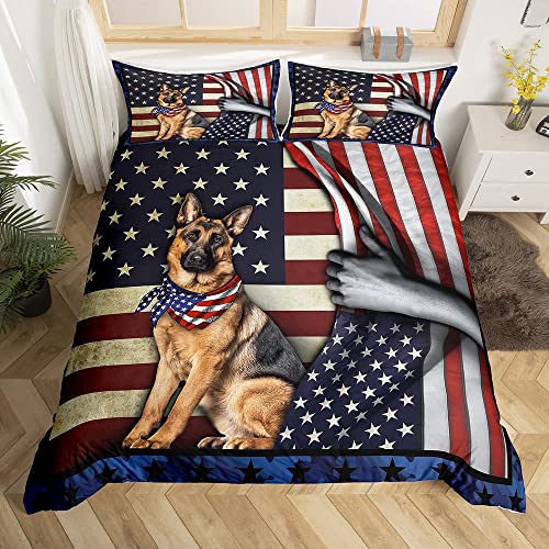 Housse de Couette Berger Allemand et Drapeau Américain 3D - 2