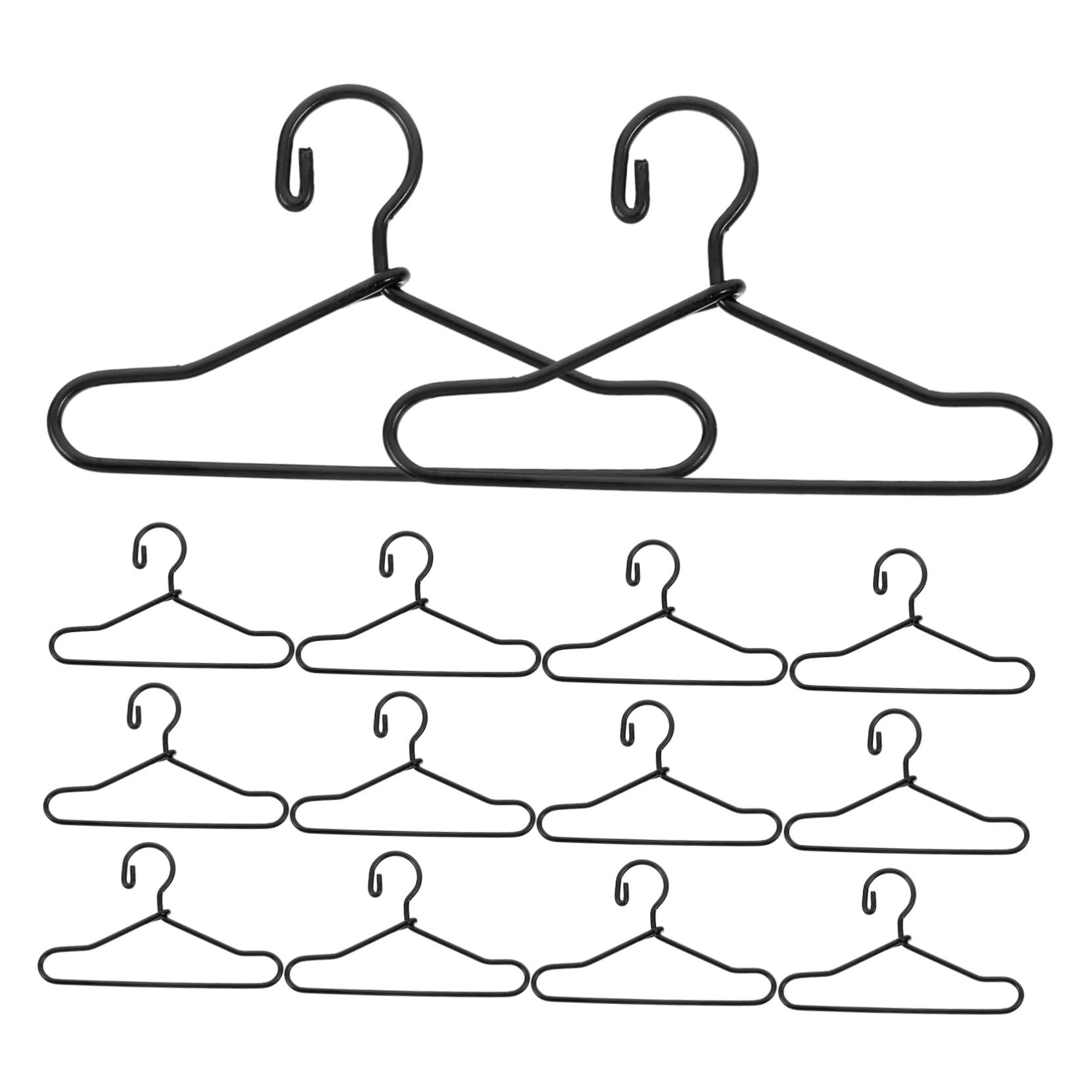 COSMEVIVI 55pcs Doll Clothes Hanger Dollhouse Miniature Doll Hangers Doll Dresses Hangers Doll Closet Hangers Doll Pants Hangers Doll Clothes and Accessories Doll Coat Hangers Black Metal