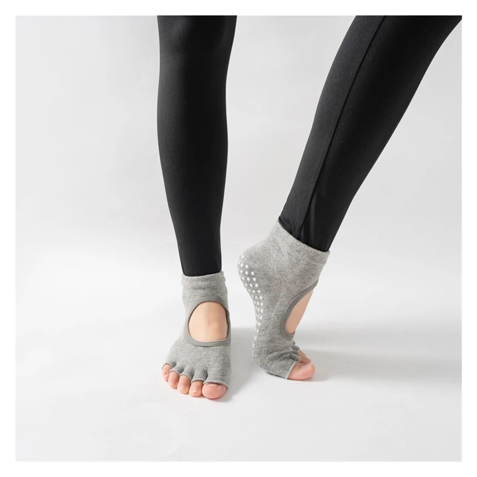 Calcetines De Yoga De Cinco Dedos Con Espalda Descubierta For Mujer, Calcetines De Ballet De Baile De Algodón Antideslizantes, Calcetines Deportivos Abiertos Medio Transpirables For Fitness Y Pilates
