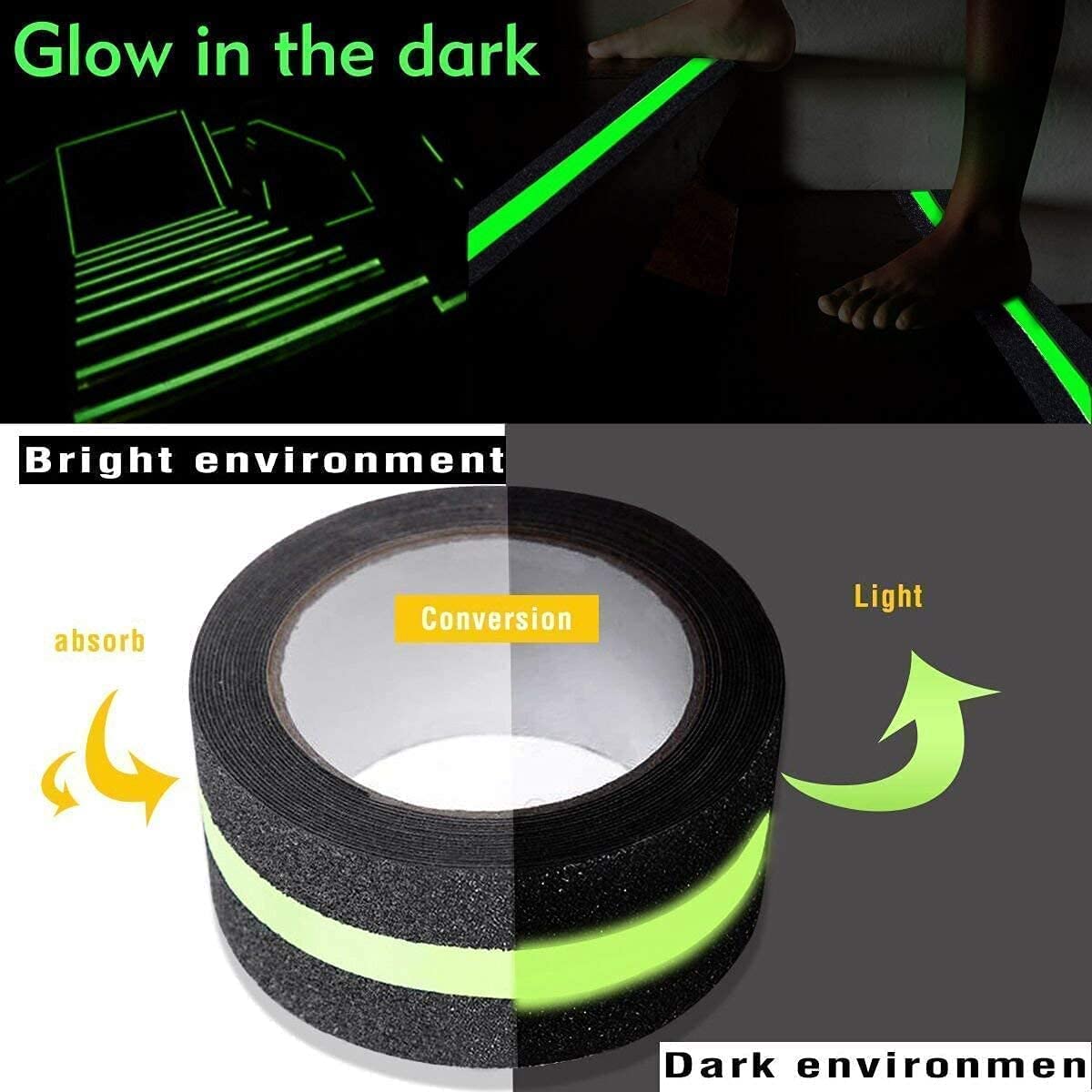 H&HGOLDI Anti Slip Tape Anti Skid Luminous Fall Resistant Tape Glow in the Dark, Self Adhesive Waterproof Non Slip Strips with Stairs and Surfaces (5cm x 5m) (Anti Slip Glow Tap) 2