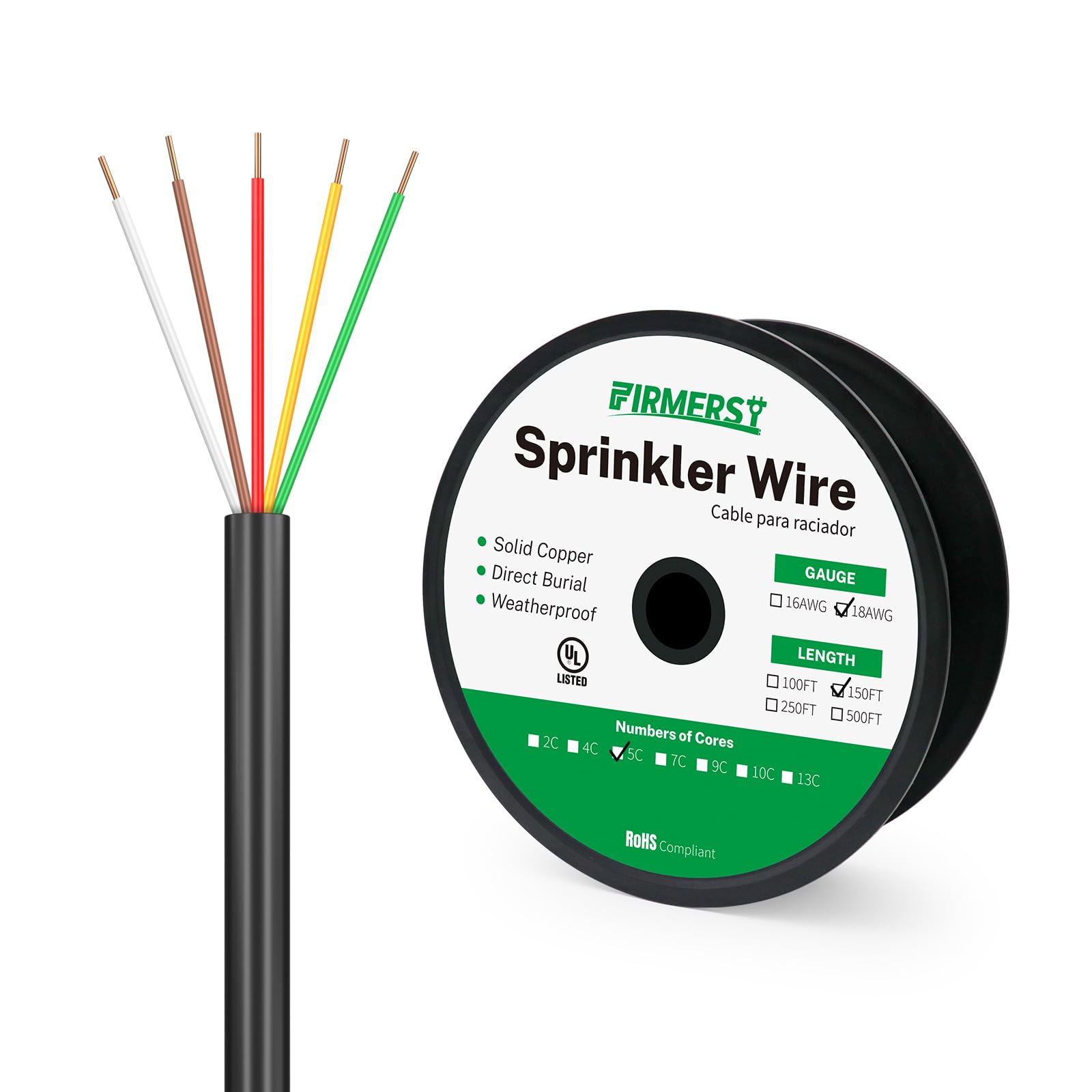 Firmerst 18/5 Solid Sprinkler Wire for up to 4 Valves System 150 Feet