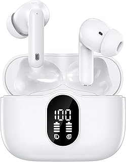 HISOOS Wireless Earbuds Bluetooth Headphones LED Power Display Earphones Active Noise Cancelling Earbuds with Charging Case Hi-Fi Stereo in-Ear Earbuds Air Buds Pods for iPhone/Android/PC (White)
