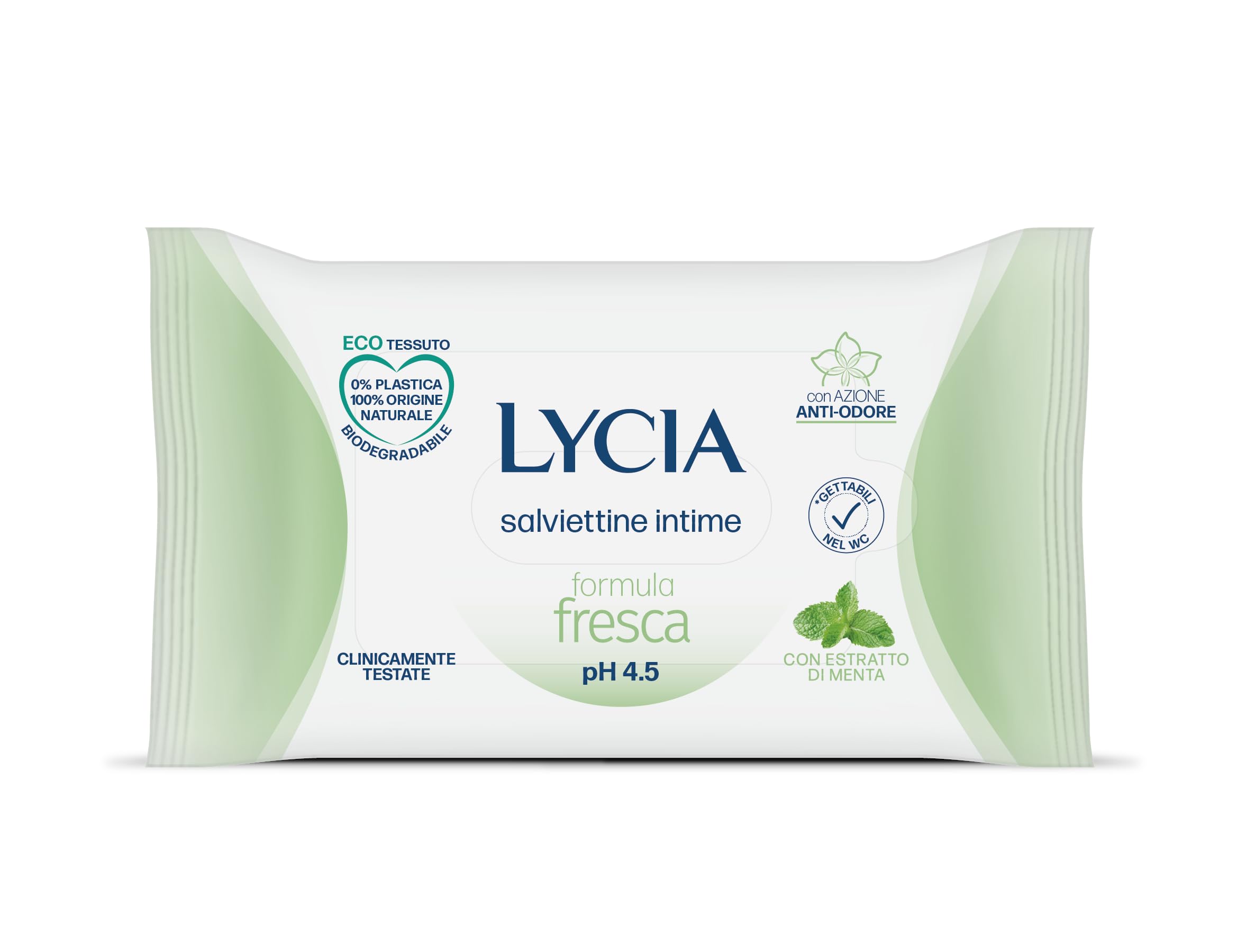 Lycia Salviettine Intime Fresca Anti-Odore pH 4.5 12 pezzi Tessuto 0% Plastica Gettabile WC
