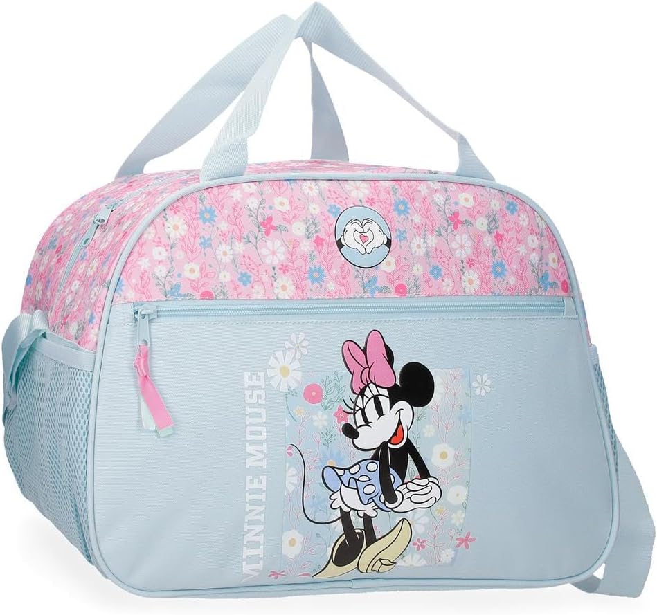 Zaino scolastico per bambini Disney Minnie Happy, realizzato in poliestere, tasche laterali, spallacci larghi regolabili, maniglia superiore per appendere, sistema Magic Fix, zaino da viaggio, zaino da viaggio