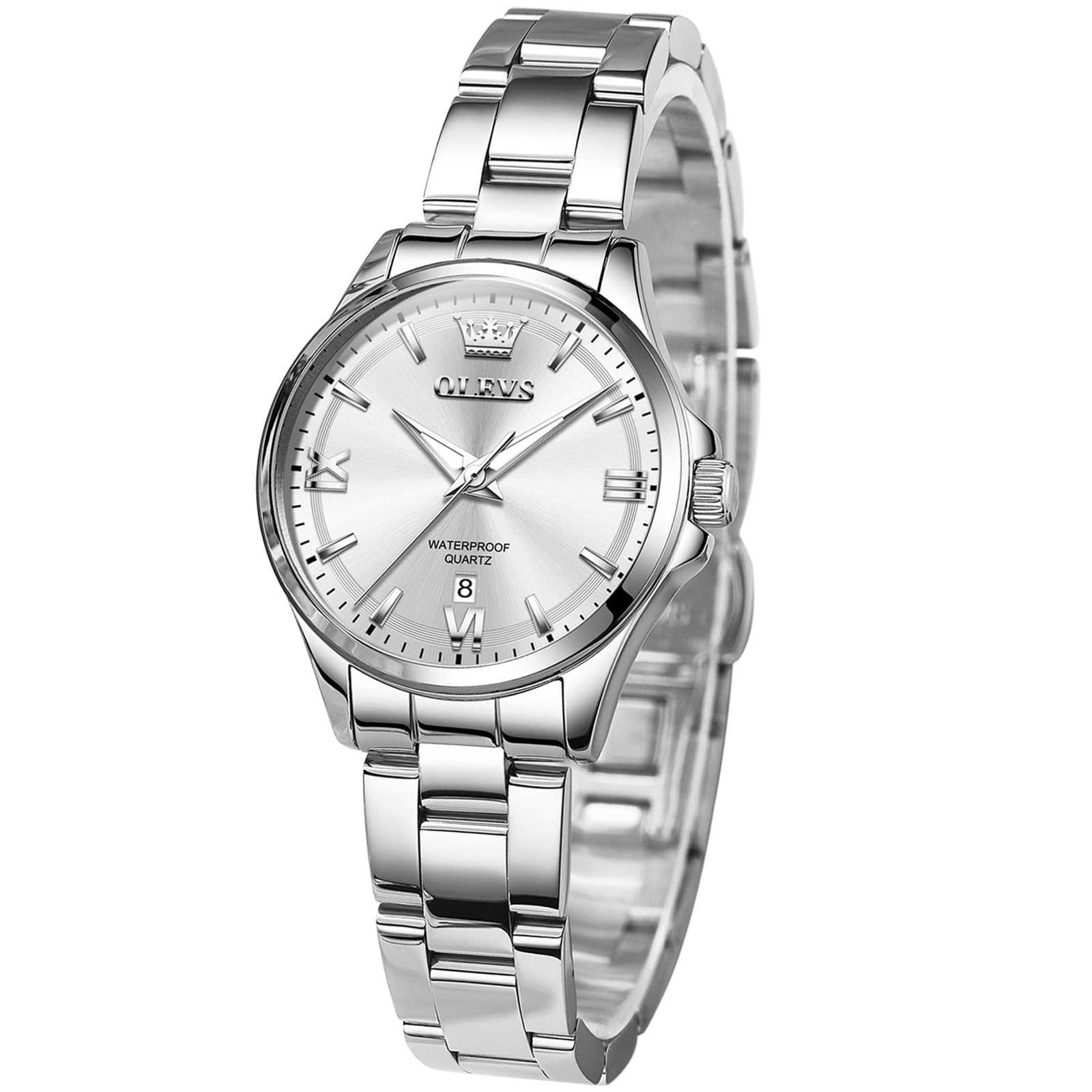 OLEVS Watch Women Luxury Dainty Diamond Watches for Women Fashion Simple Easy Read Ladies Watch with Day Date Silver/Rose Gold Metal Stainless Steel Waterproof Analog Quartz Women's Wrist Watches
