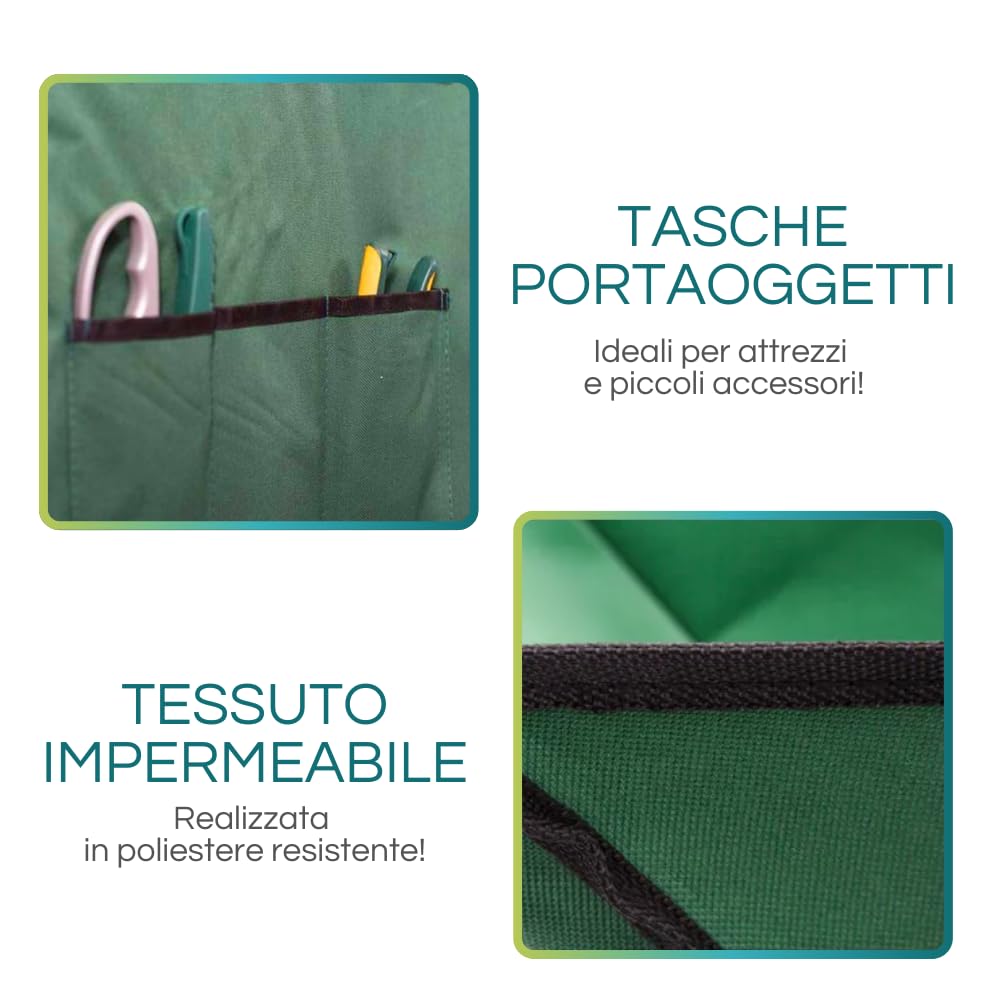 Virsus Carriola Pieghevole capacità 70 Litri 45 kg, Carrello da giardino struttura acciaio, sacca in tessuto, ruota diametro 20cm, ideale per il trasporto di legno, rifiuti da giardino, foglie - (F)