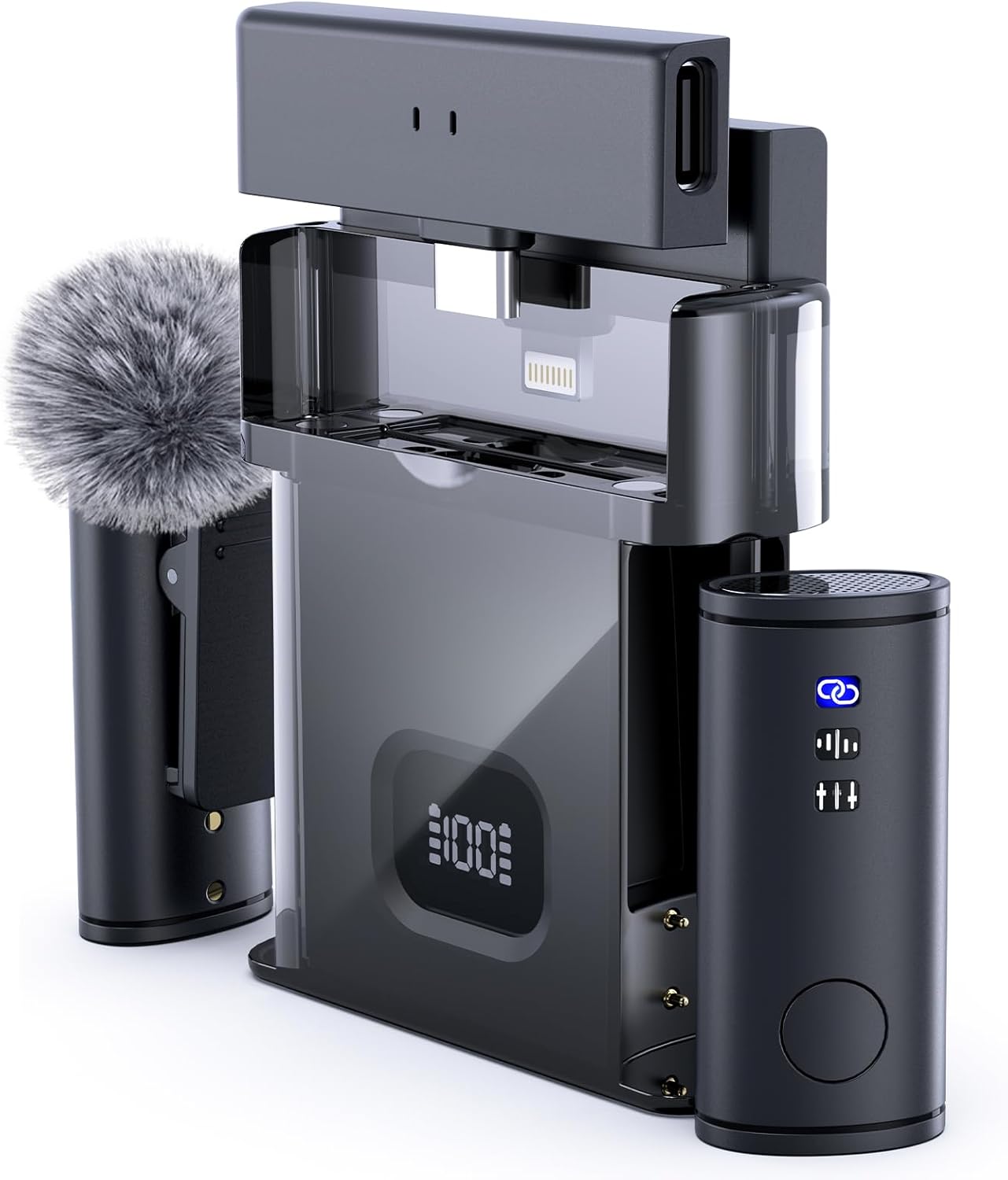 Wireless Lavalier Microphone for iPhone/Android/iPad (2 TX + 2 RX + Charging Case), Mini Mic with Noise Reduction, 22H Battery, 131ft Range, Lapel Microphone for Video Recording, Vlog